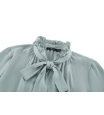 Bessie Crepe Crinkle Ruffled Stand Collar Blouse with Tie details