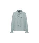 Bessie Crepe Crinkle Ruffled Stand Collar Blouse with Tie details