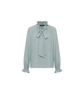 Bessie Crepe Crinkle Ruffled Stand Collar Blouse with Tie details