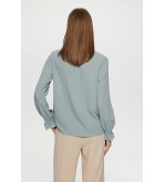 Bessie Crepe Crinkle Ruffled Stand Collar Blouse with Tie details