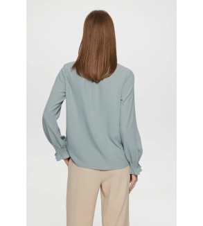 Bessie Crepe Crinkle Ruffled Stand Collar Blouse with Tie details