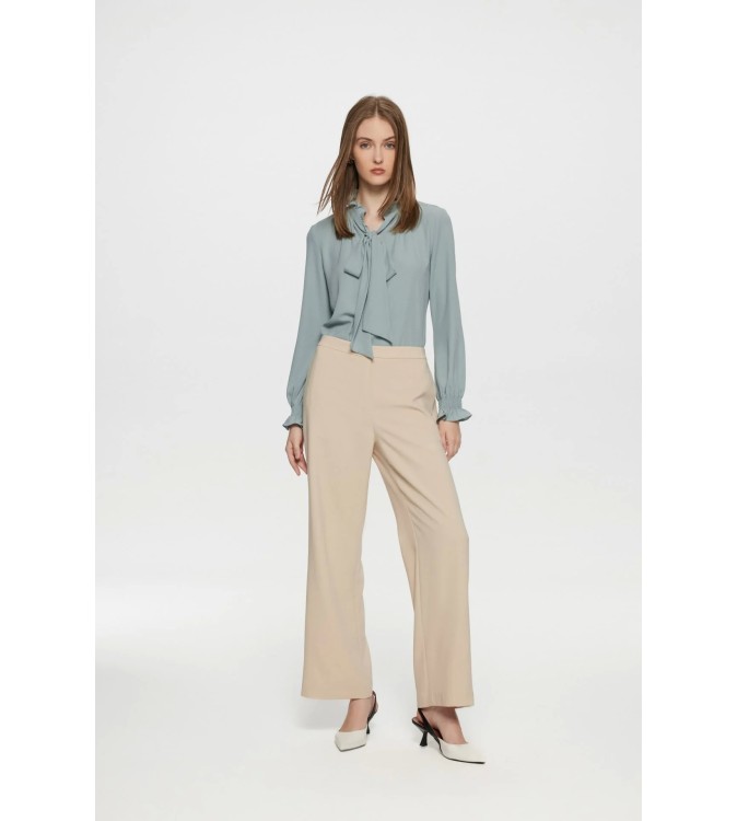 Bessie Crepe Crinkle Ruffled Stand Collar Blouse with Tie details