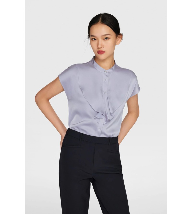 Bessie Soft Touch Satin Stand Collar Ruffled Front Blouse