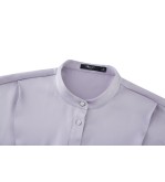 Bessie Soft Touch Satin Stand Collar Ruffled Front Blouse